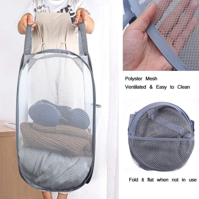 Buenod Mesh Pop up Laundry Hamper, Collapsible for Storage, Portable Folding Pop-Up Clothes Hamper Laundry Basket for Home Room, College Dorm or Travel, Grey - Image 5